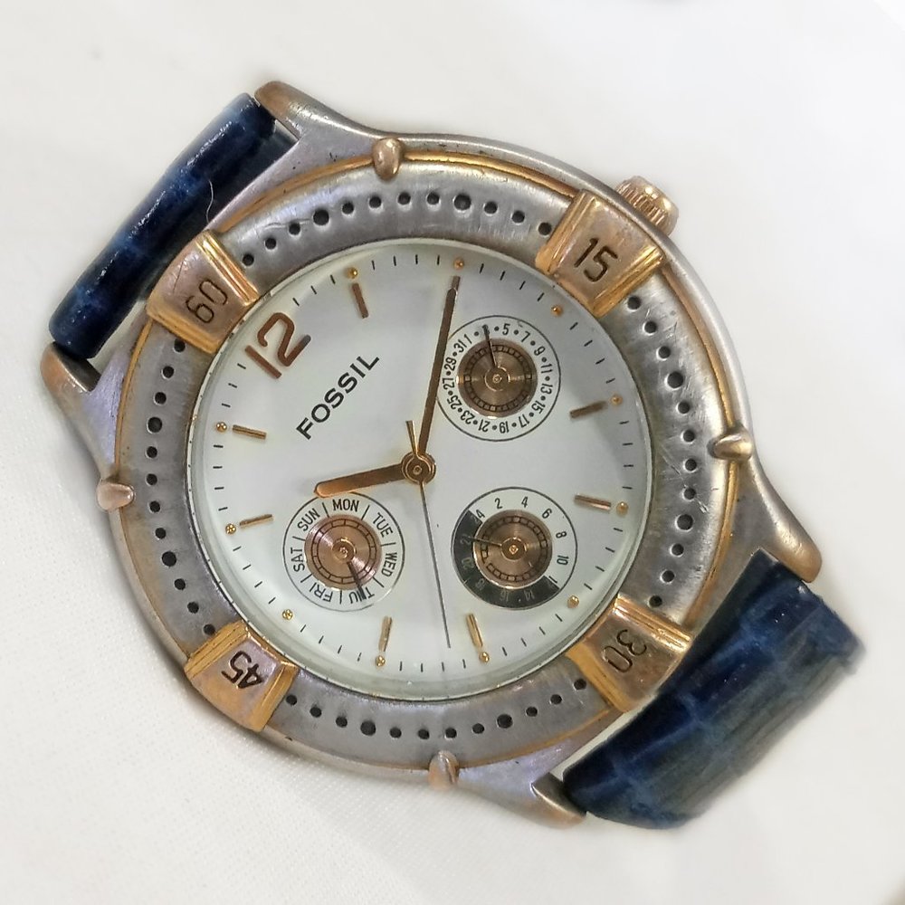 Vintage Fossil Watch BQ-8461 Triple Subdial 36mm